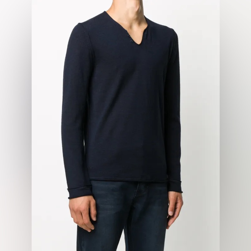 Zadig & Voltaire Navy Merino Wool V-Neck Sweater Parisian Chic Luxe Knit Large